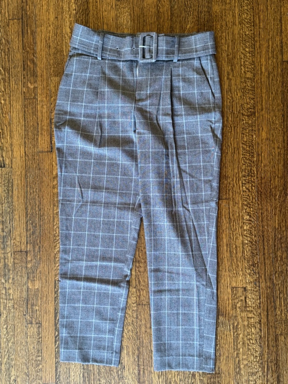 a new day Gray Windowpane Belted Tapered Dress Pants